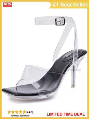 Clear Platform Heeled Sandals Square Toe Ankle Strap 3.78 Inch Kitten Heel Women